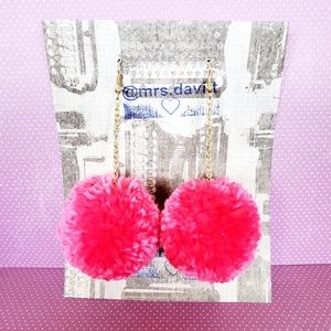 Pink / fuchsia Pink Pom Pom Earrings Boho